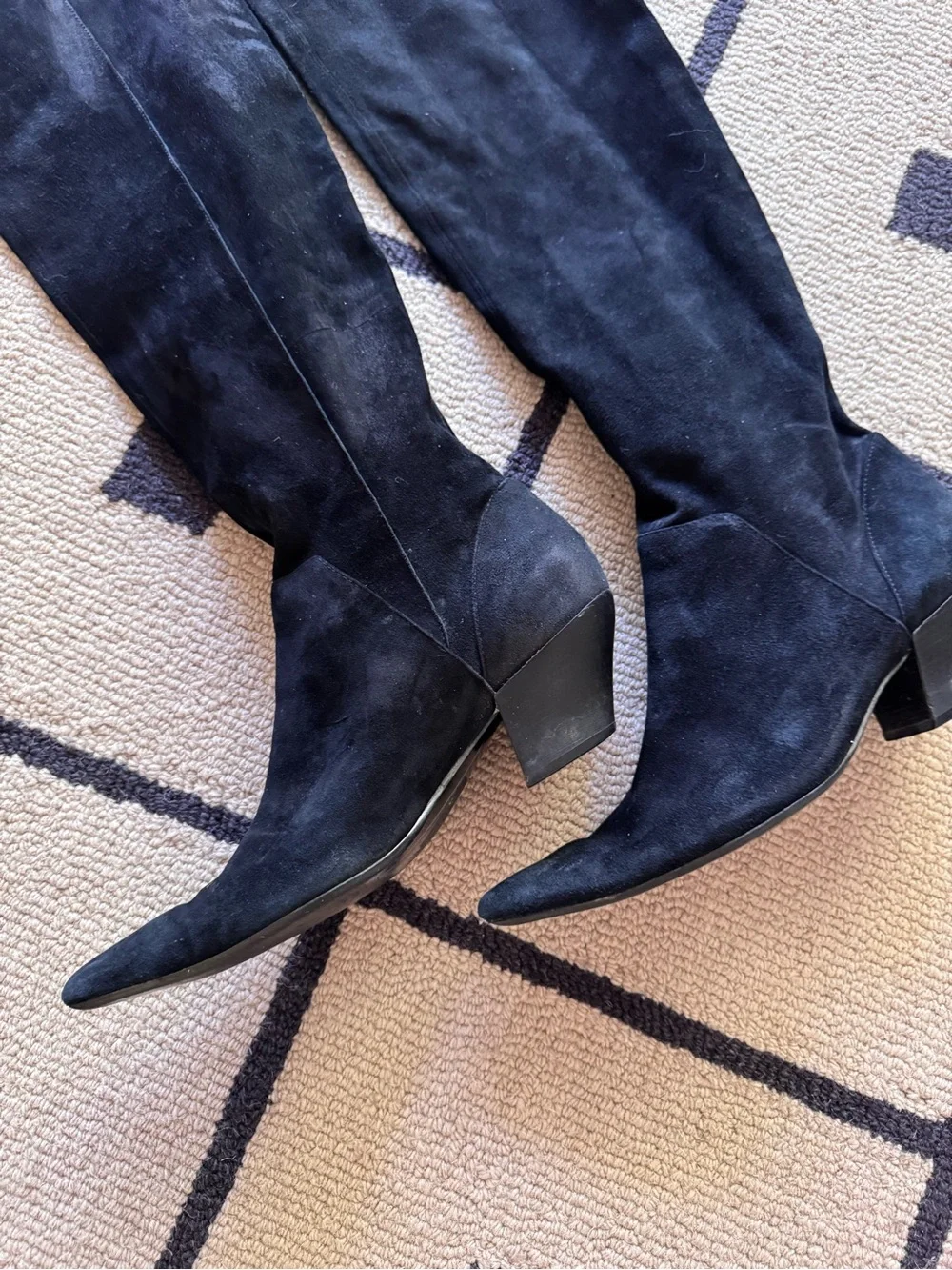 NINE WEST over-the-knee black suede leather pointed toe heeled boots vintage 8